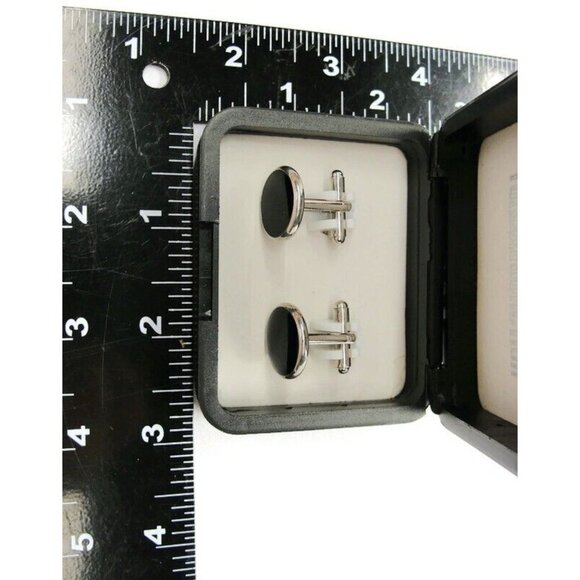 Tuxedo Junction Round Cufflinks Black & Silver Tone New IOB - Picture 7 of 10
